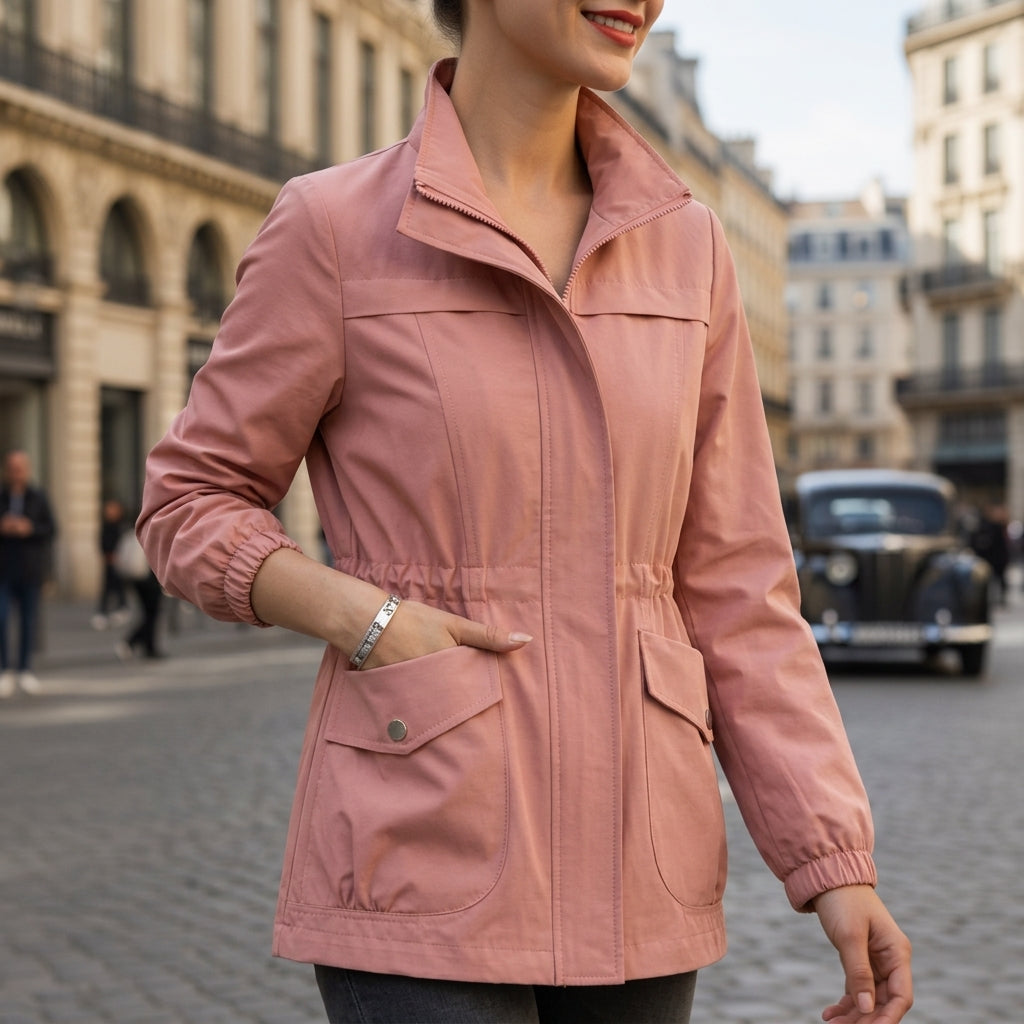 Women's Cotton Jacket Zip-Up Drawstring Waist