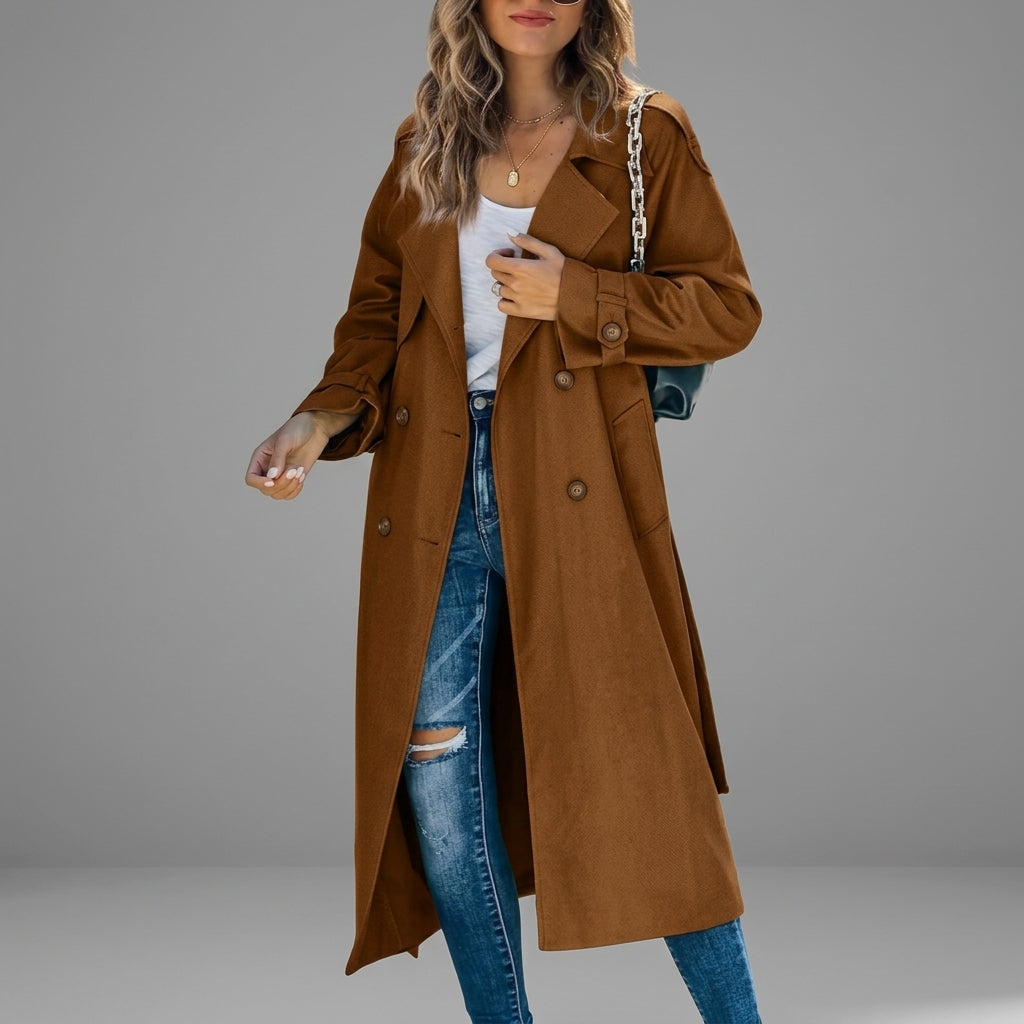Trench-coat femme en coton, patte de boutonnage, coupe ajustée
