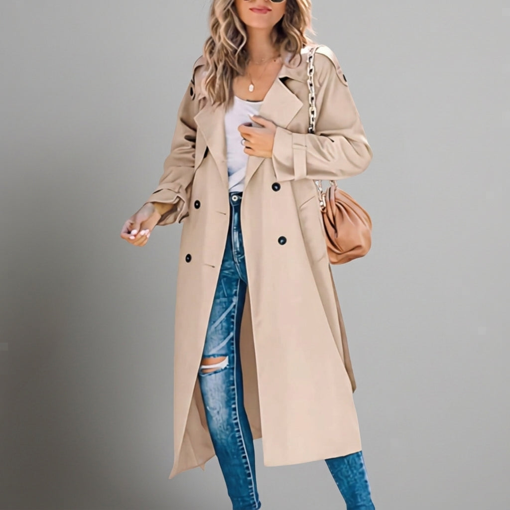 Women's Cotton Trench Coat Button Placket Tailored
