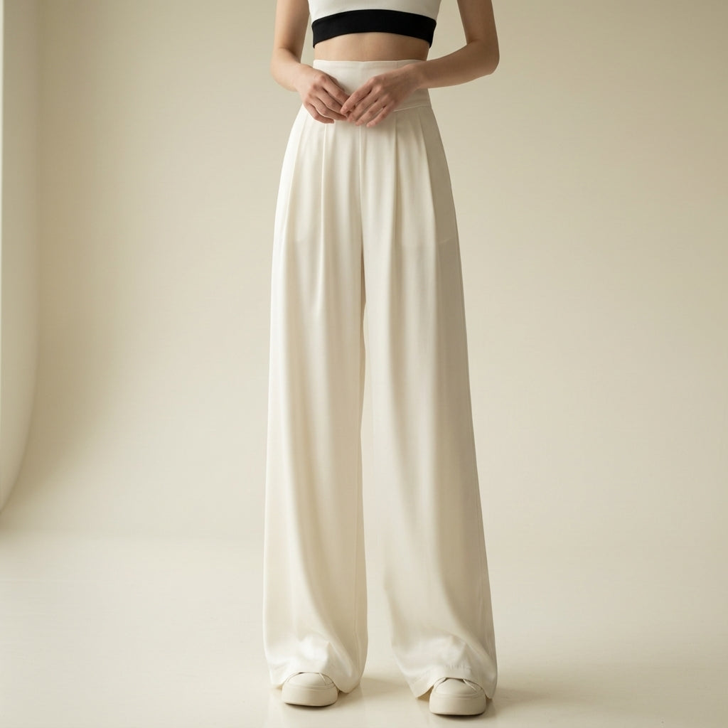 Women's High-Waisted Trousers Cotton-Blend Tailored Fit