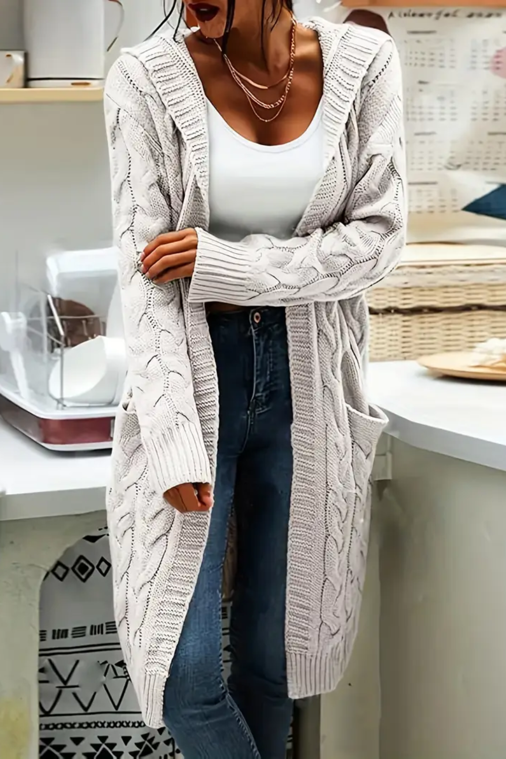 Cassia Women's Casual Long Hooded Knit Cardigan