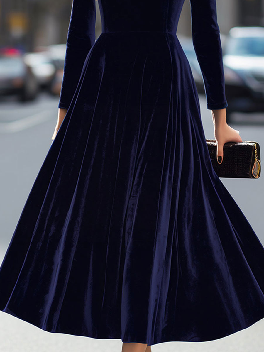 Elissa | Vestido midi de manga larga azul marino