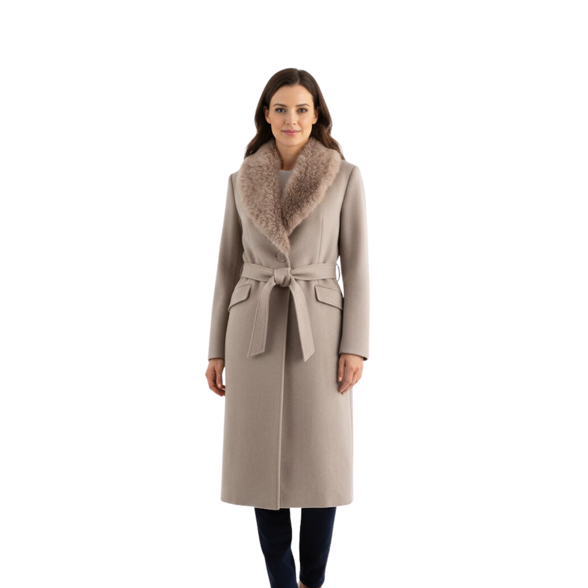 Women's Warm Belted Coat Fur Collar Flattering Winter Style