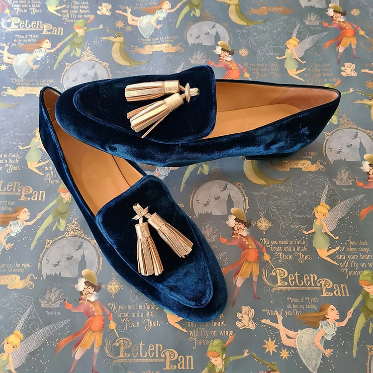 Mitternacht Eleganz Slipper mit Champagner Quasten
