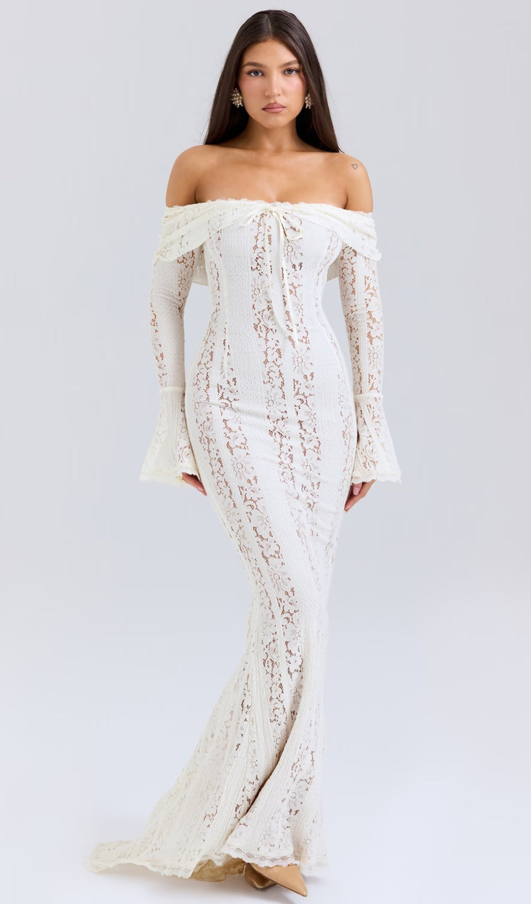 Floral Lace Off Shoulder Maxi Dress