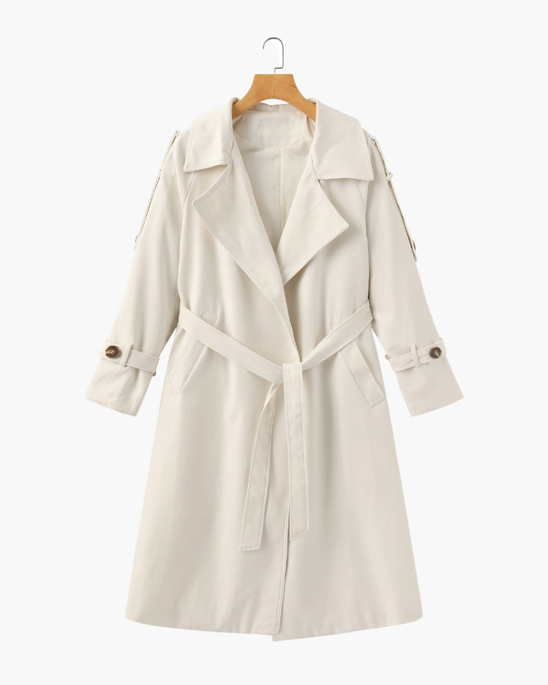 Women's Trench Coat Wide Lapels Removable Belt Epaulettes