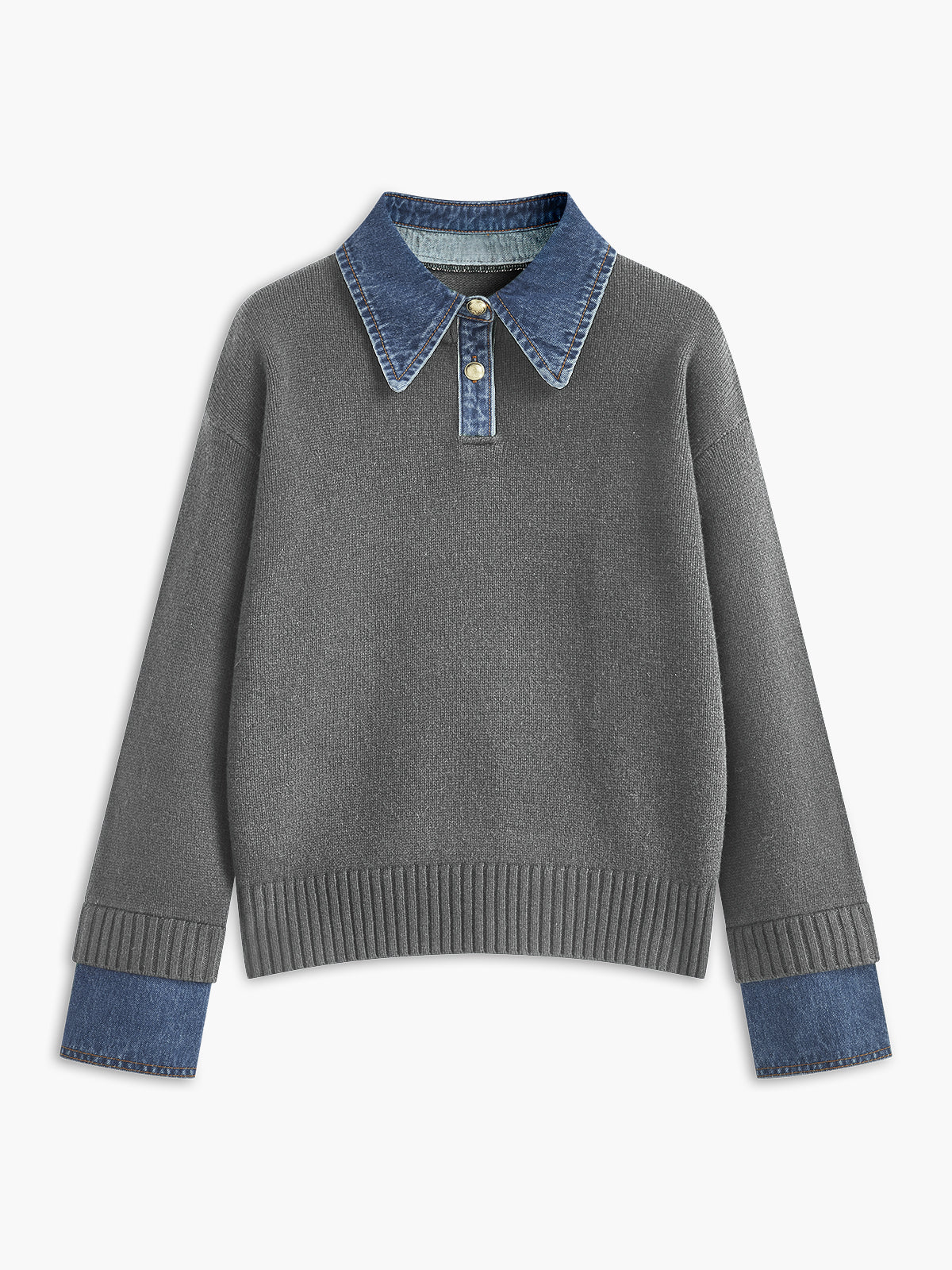 Women's Panel Lapel Sweater Layered Look Button Detail