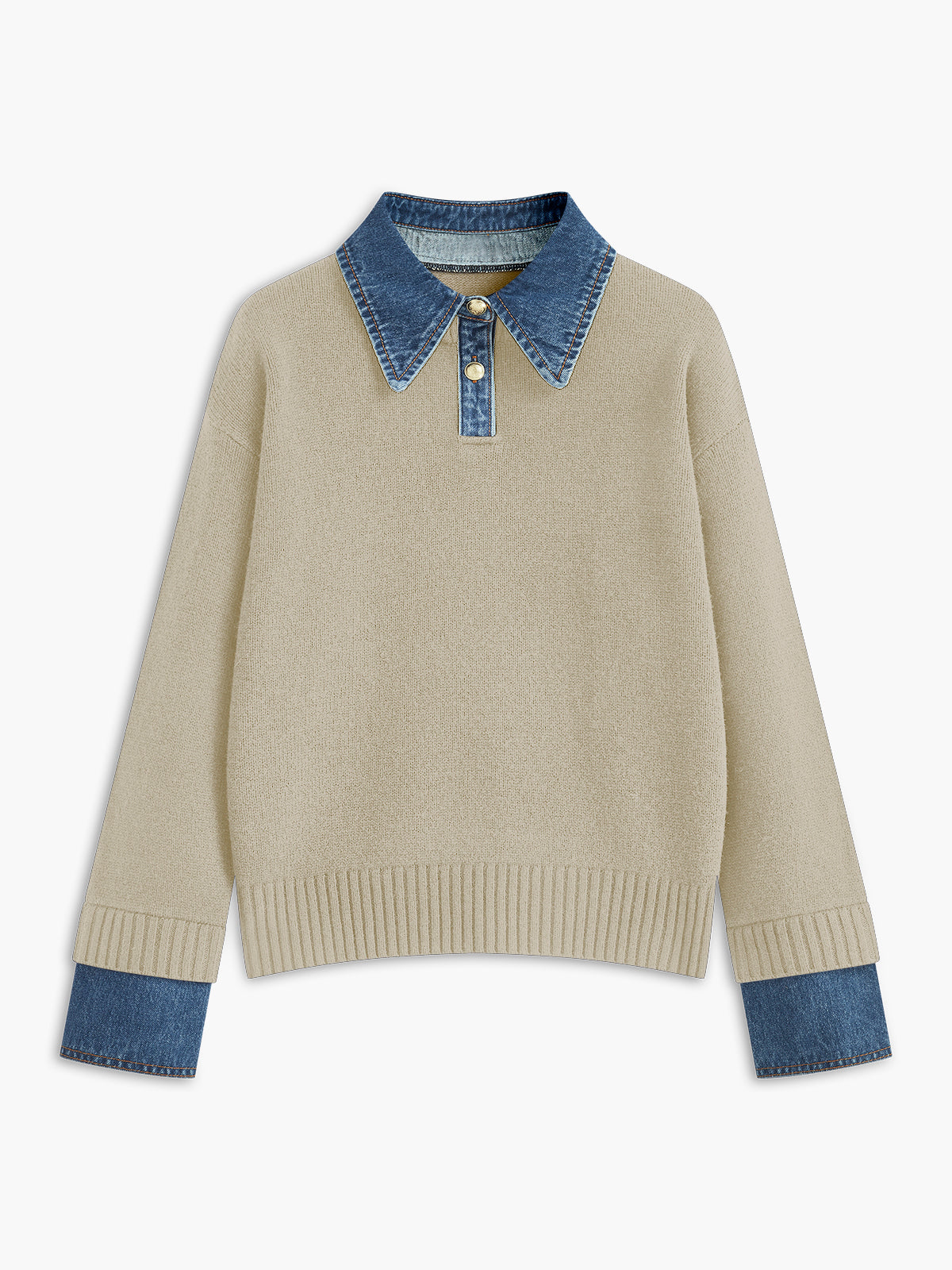 Women's Panel Lapel Sweater Layered Look Button Detail