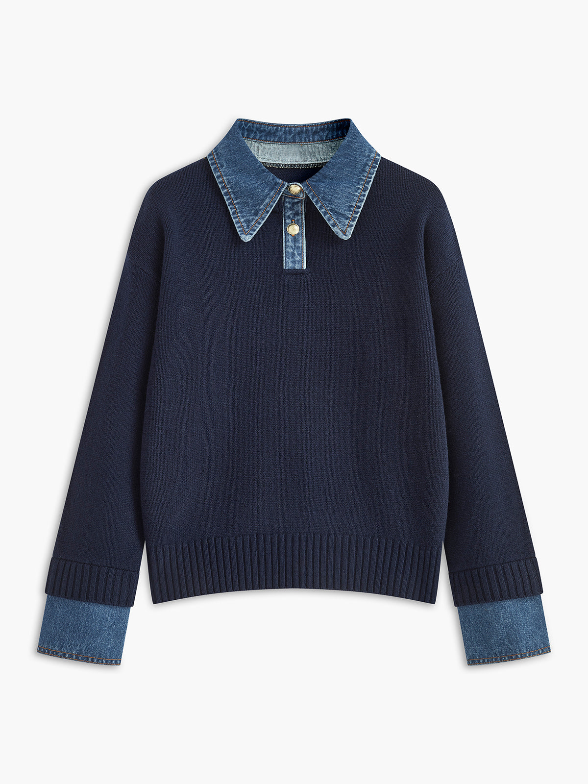 Women's Panel Lapel Sweater Layered Look Button Detail