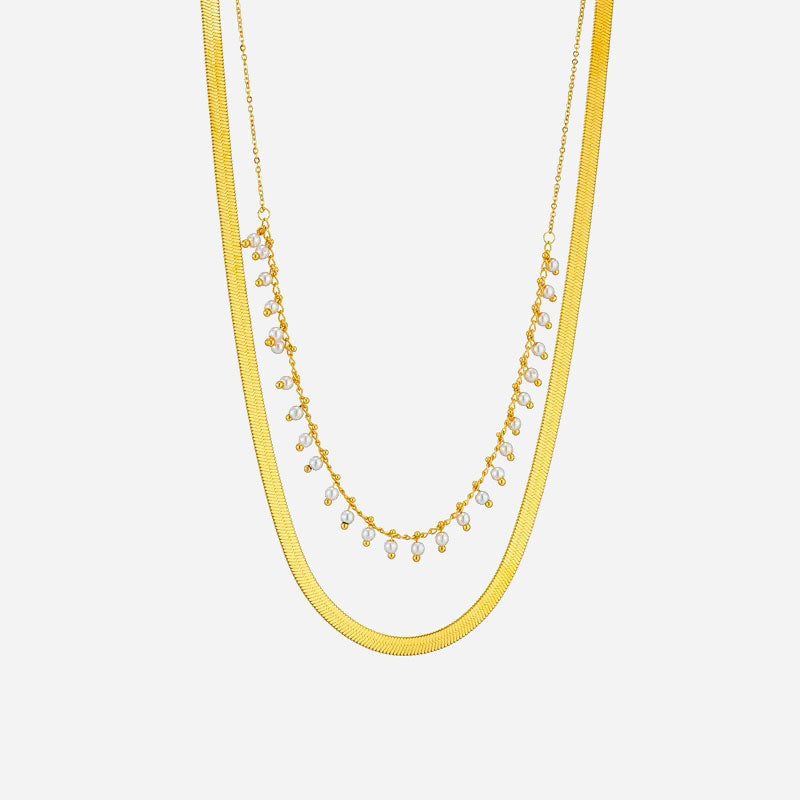 Clara | Luxuriöses Schlangen-Halsband und Perlen-Schmuckset 18 Karat Gold
