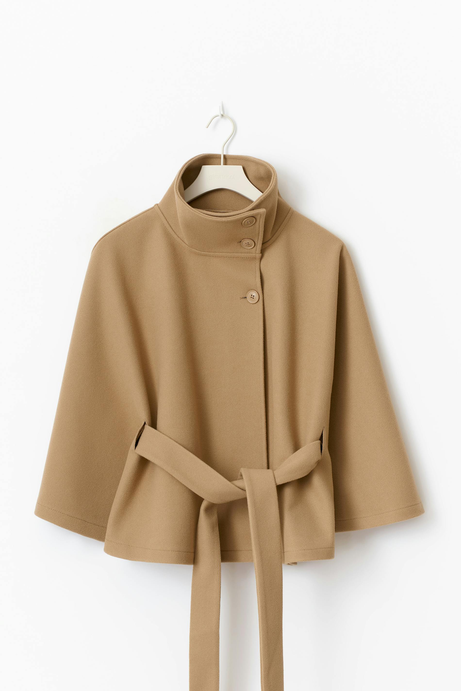 Women's Wool-Blend Coat High Neck Removable Belt