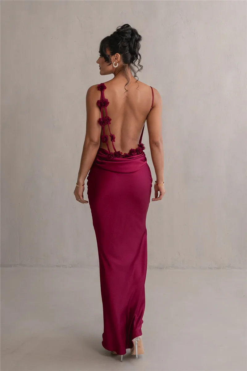 Zaria Backless Floral Satin Slip Dress