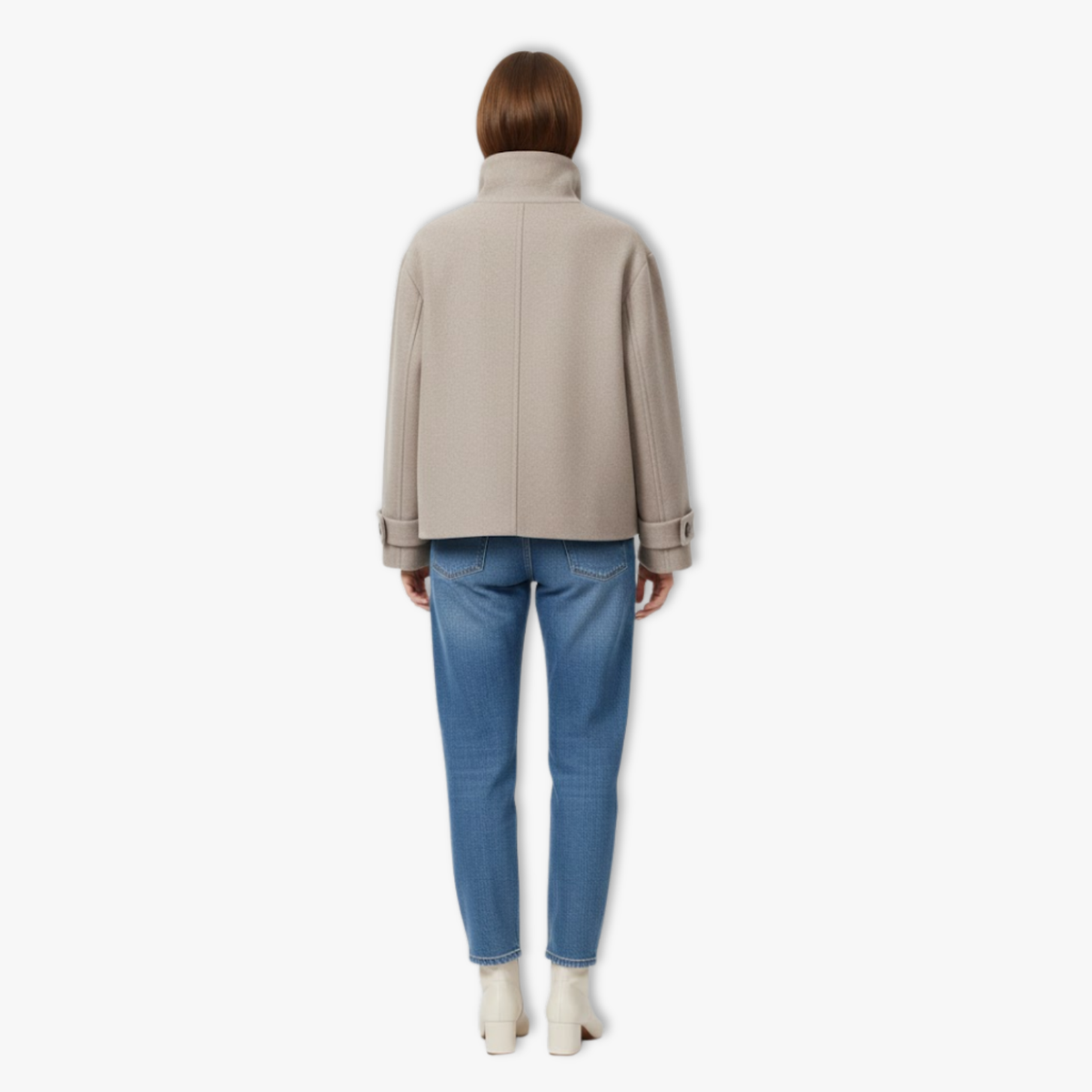 Abrigo holgado para mujer, cuello alto, detalle de hebilla, manga larga