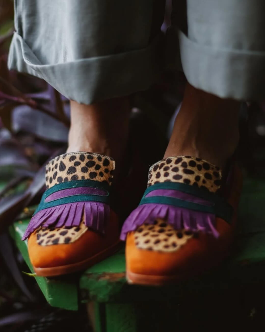 Hallie | Mocassino con frange e stampa animalier
