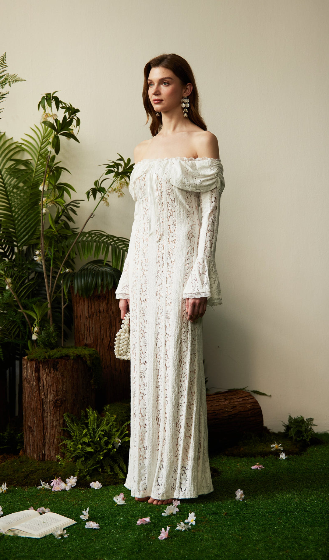 Floral Lace Off Shoulder Maxi Dress