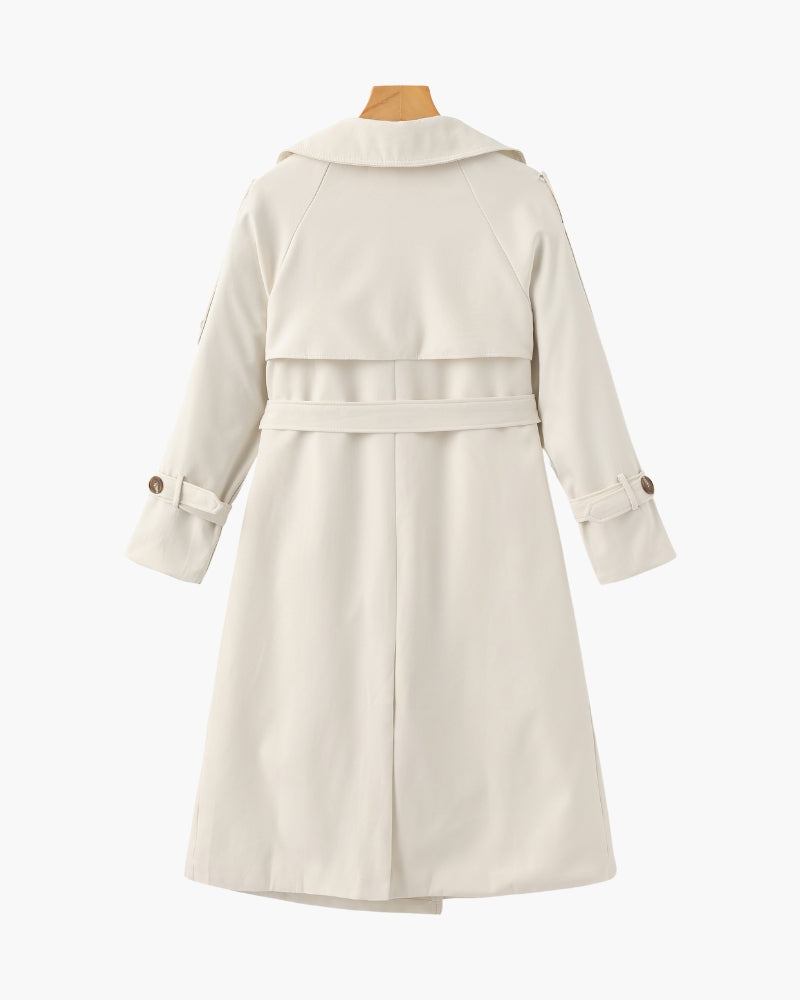Women's Trench Coat Wide Lapels Removable Belt Epaulettes