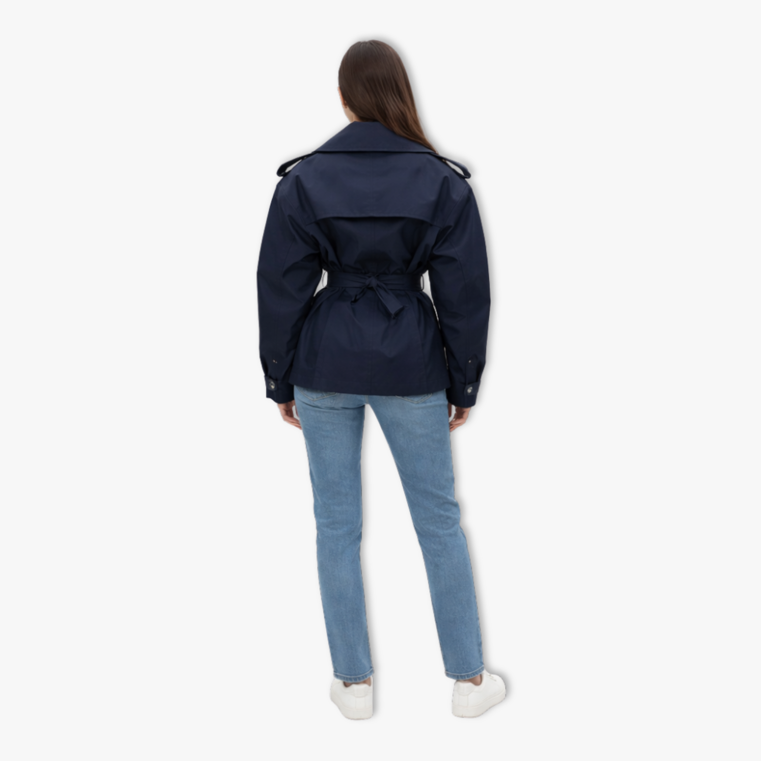Women's Short Trench Coat Lace-Up Waist Wide Lapels
