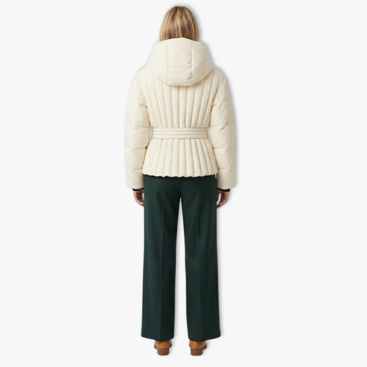 Women's Peplum Ski Jacket Hooded High Collar Belted Waist