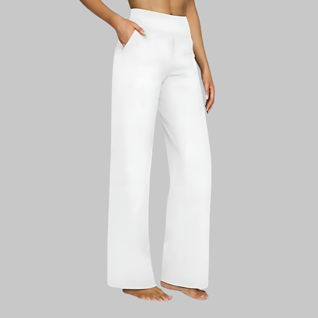 Women's Straight-Leg Trousers Soft Jersey Elastic Waist