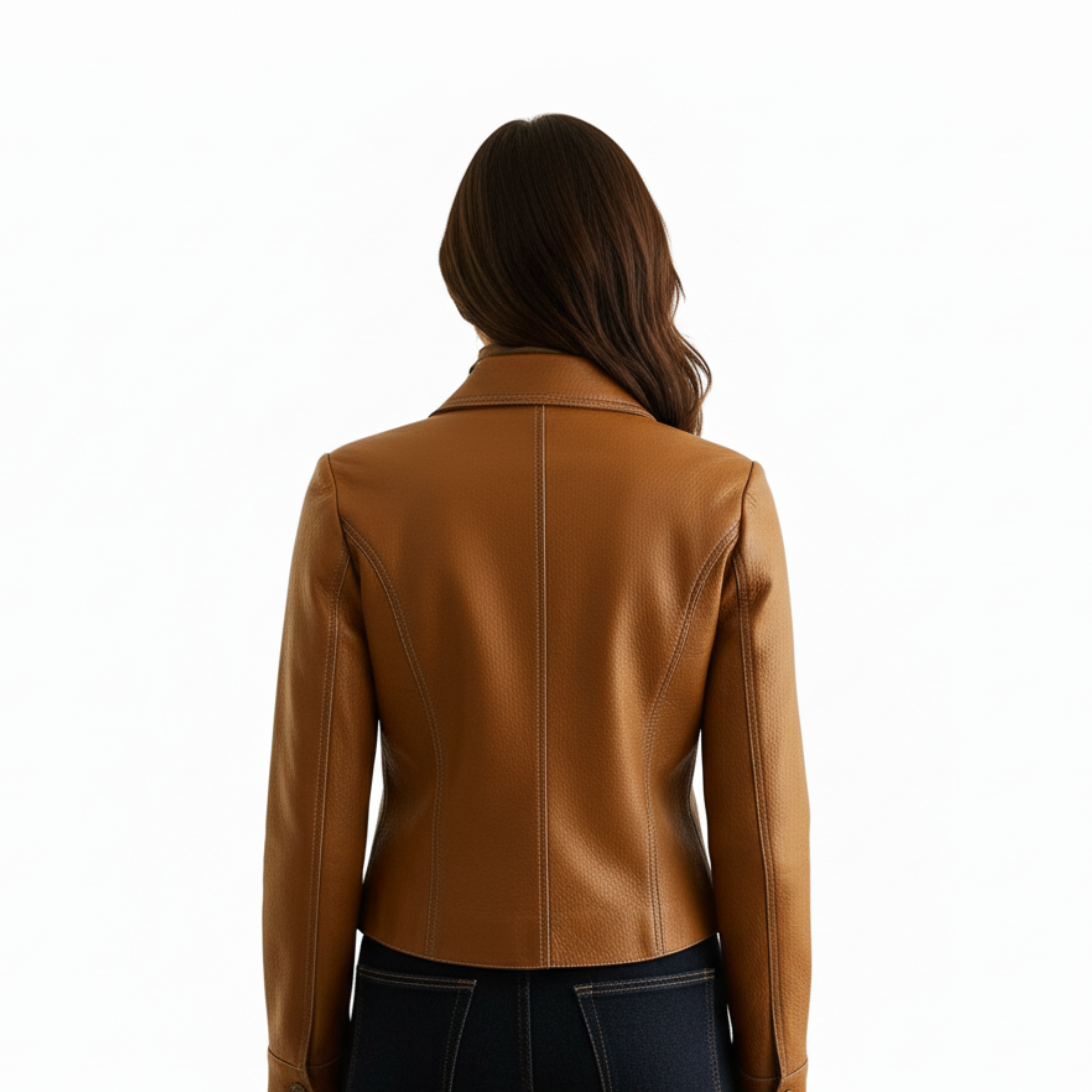 Women's Faux Leather Jacket Nipped Waist Tonal Topstitching