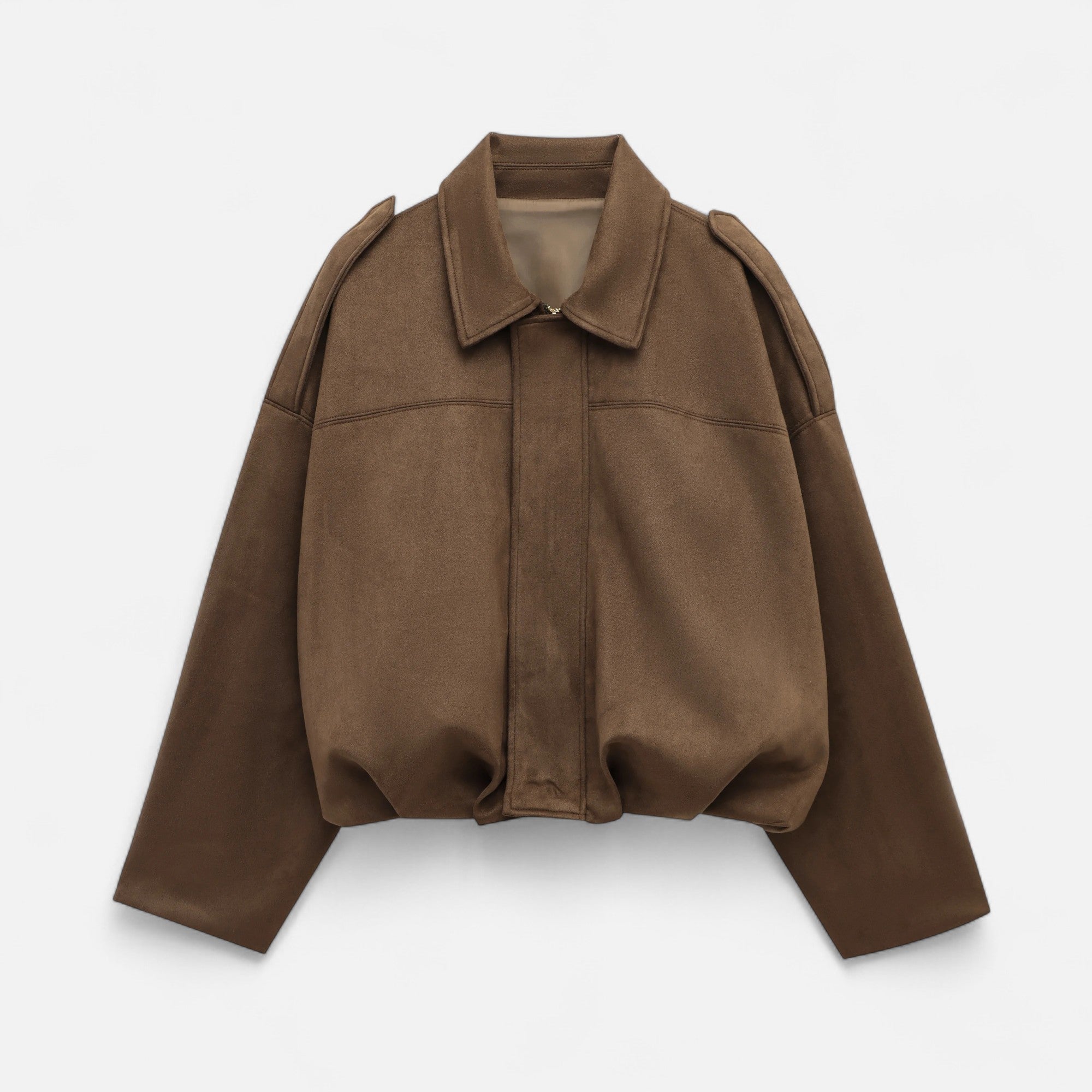Women's Faux Suede Bomber Jacket Zip-Up Lapel Collar