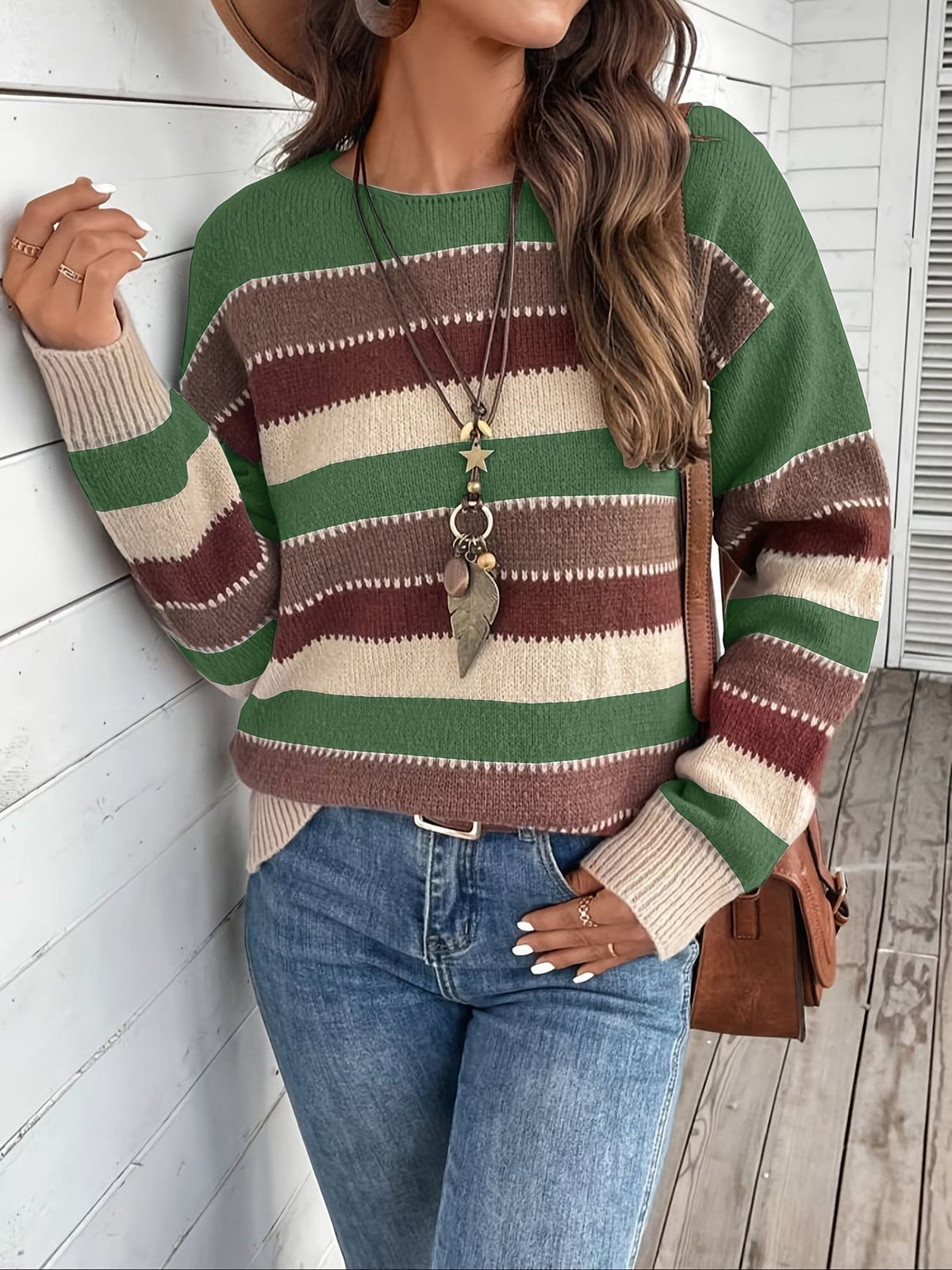 Pull en maille rayé pour femme à col rond