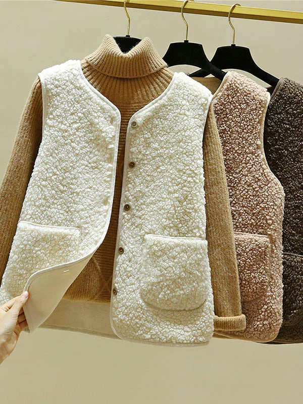Women's Lambswool Vest Sleeveless Buttoned Layer