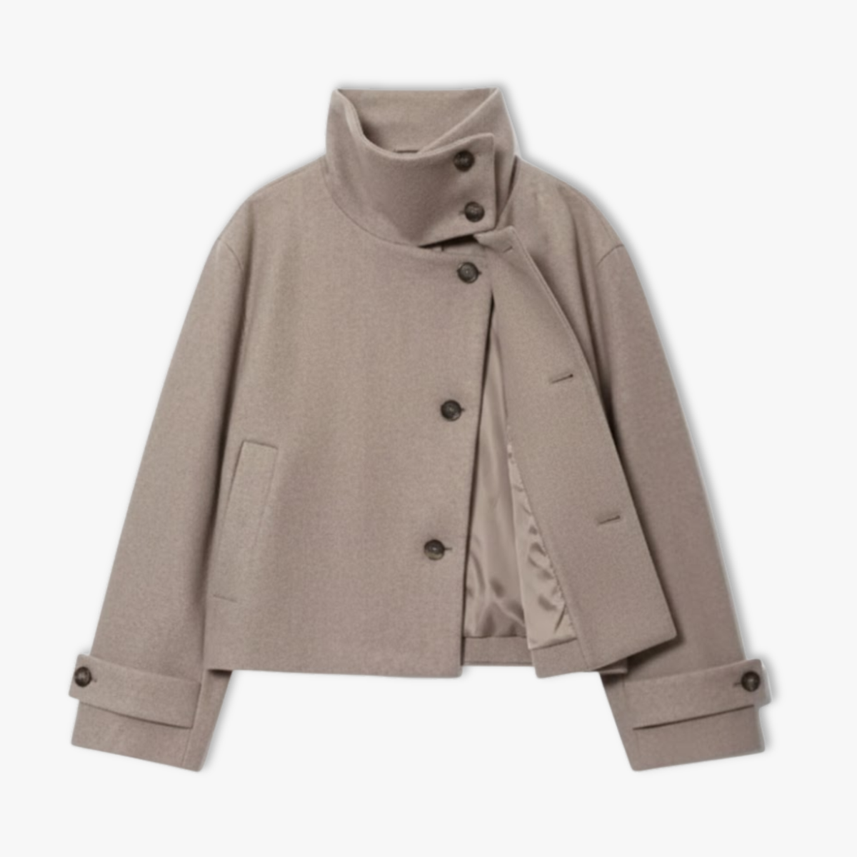 Abrigo holgado para mujer, cuello alto, detalle de hebilla, manga larga