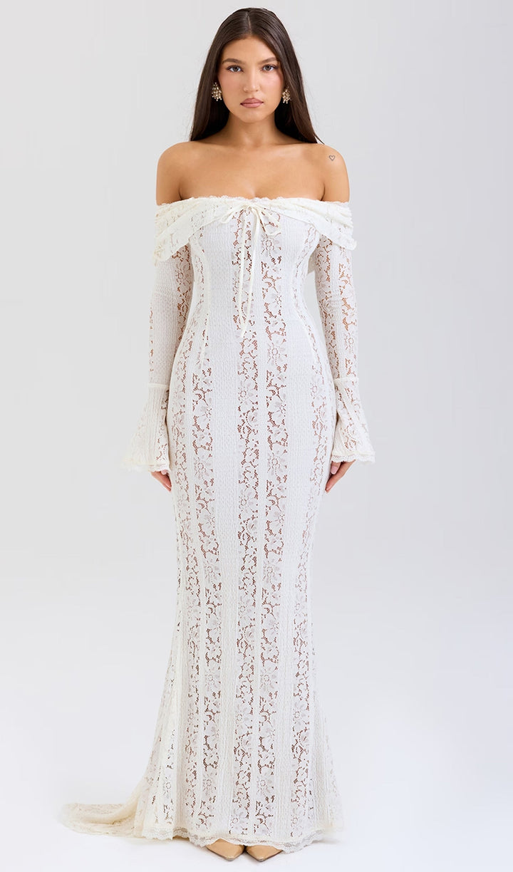 Floral Lace Off Shoulder Maxi Dress