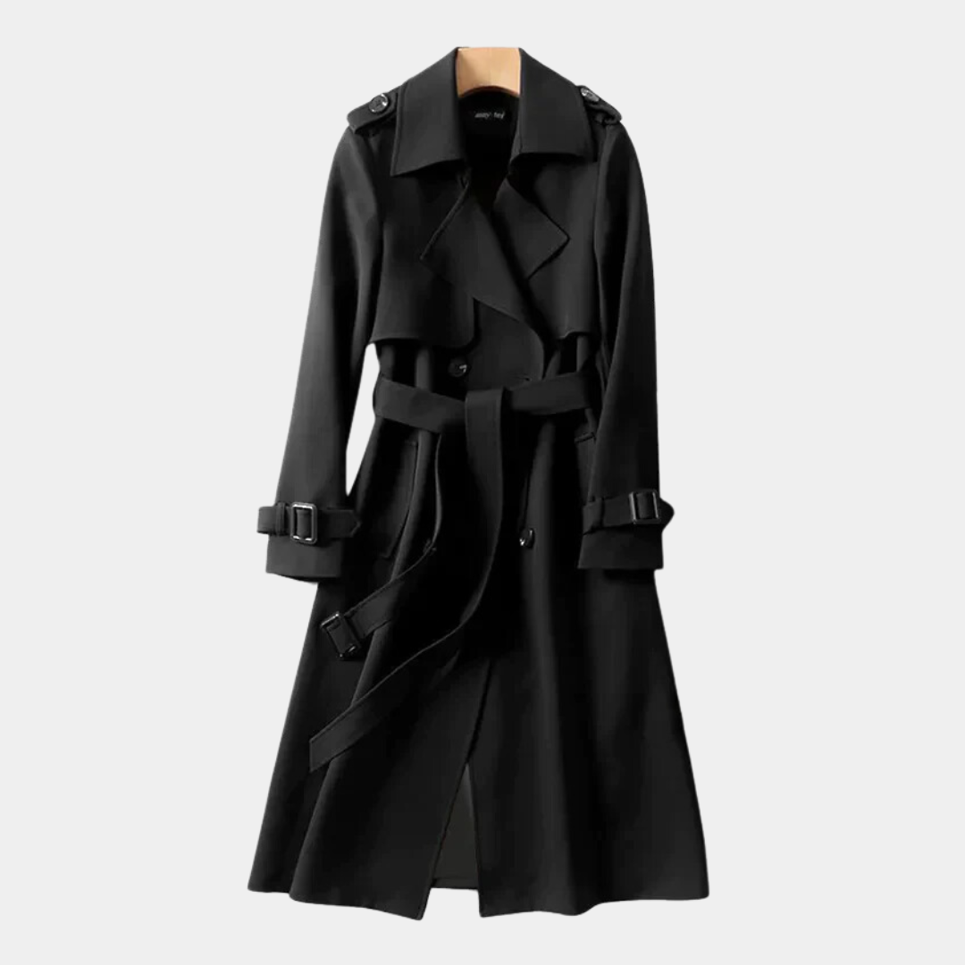 Gabardina larga de mujer de tejido prémium, cálida para el invierno
