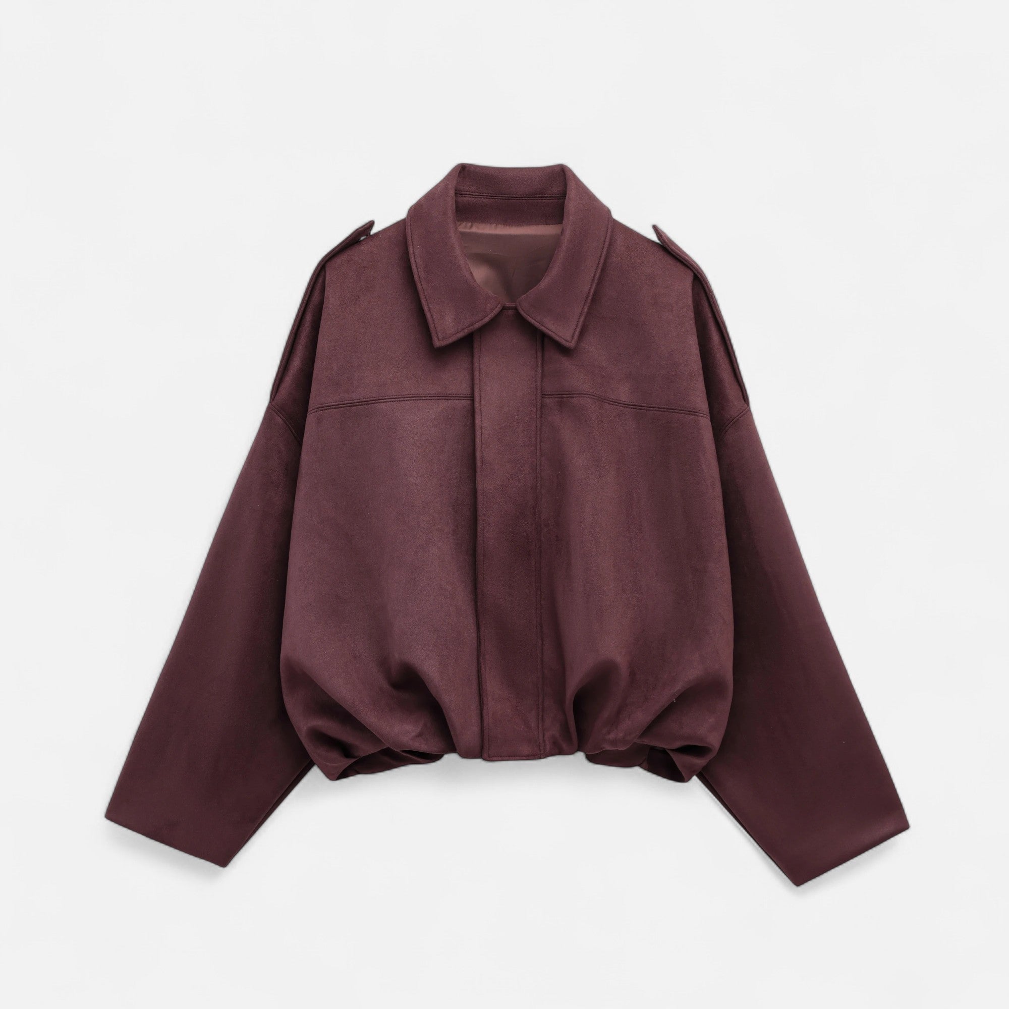 Women's Faux Suede Bomber Jacket Zip-Up Lapel Collar