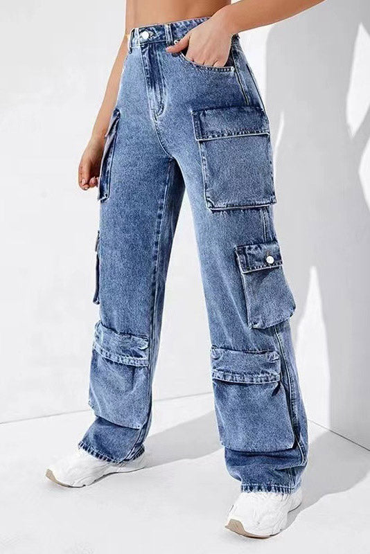 High-Waisted Denim Cargo