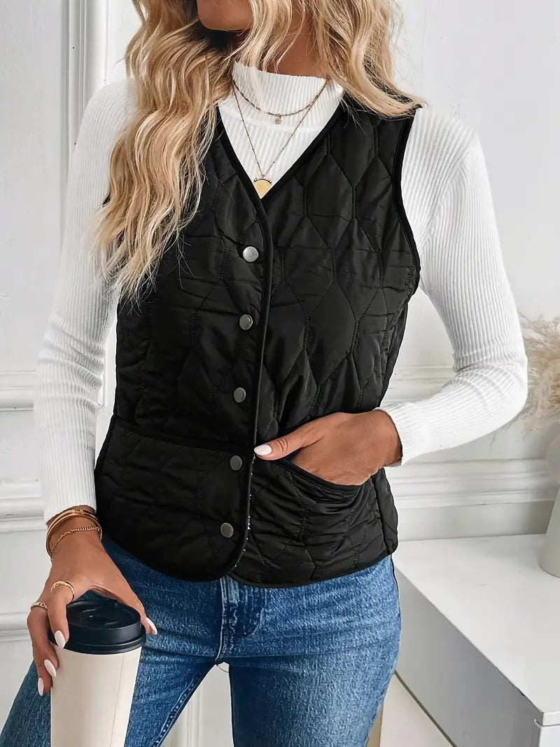 Women's Quilted Bomber Vest Diamond Quilt Sherpa Lining