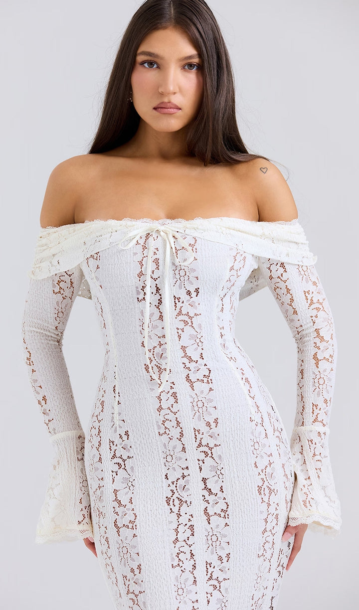 Floral Lace Off Shoulder Maxi Dress