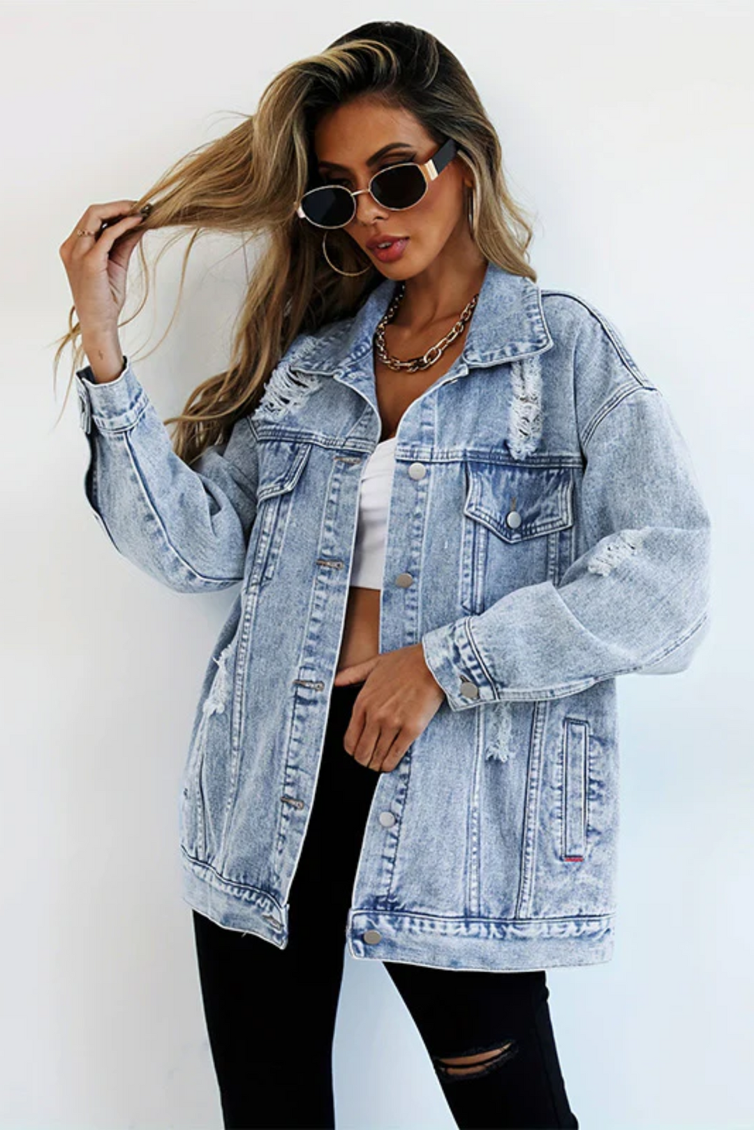 Ripped Oversized Denim Jacket