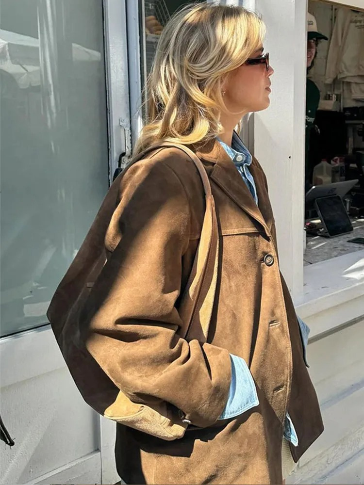 Women's Oversized Faux Suede Blazer Relaxed Elegant Fit