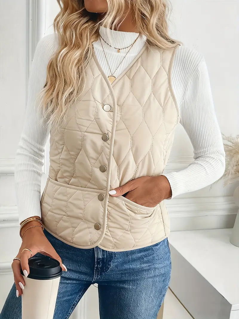 Women's Quilted Bomber Vest Diamond Quilt Sherpa Lining