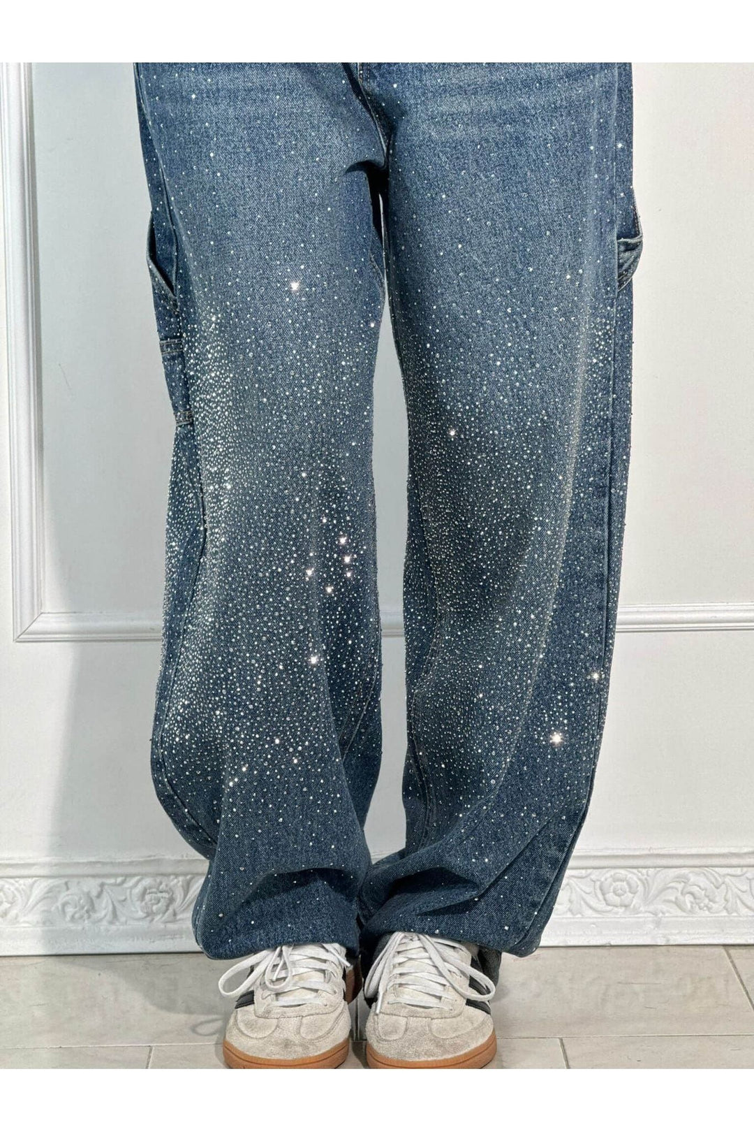 Sparkle Rhinestone Wide-Leg Jeans