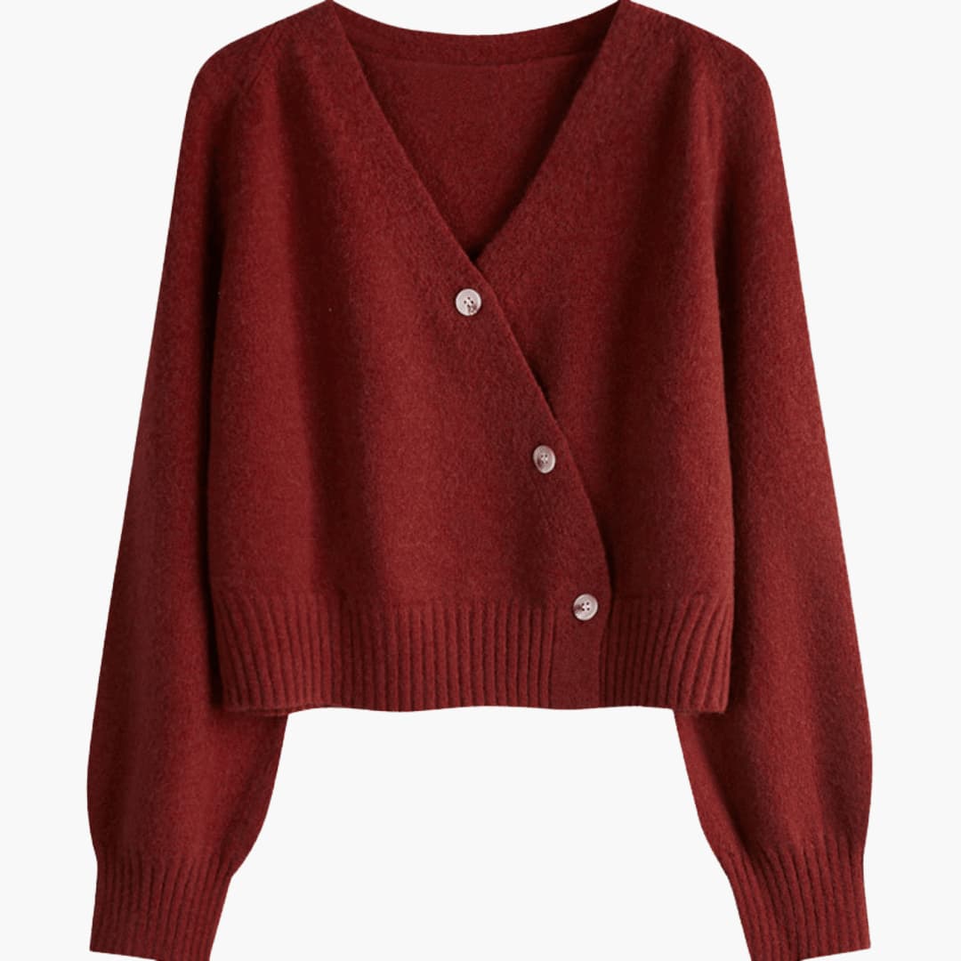 Women's V-Neck Buttoned Cardigan with Ribbed Hem
