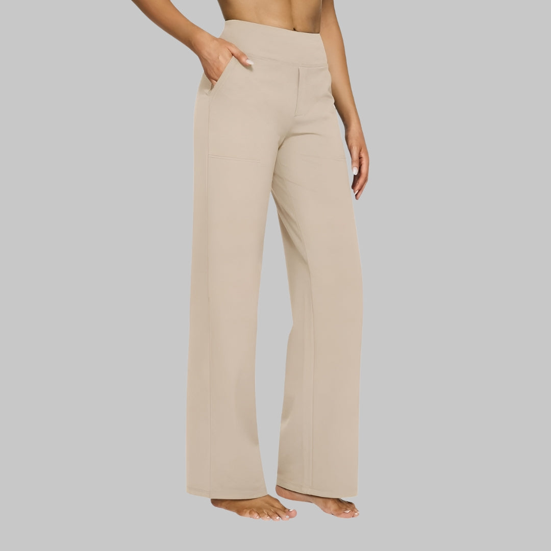 Women's Straight-Leg Trousers Soft Jersey Elastic Waist