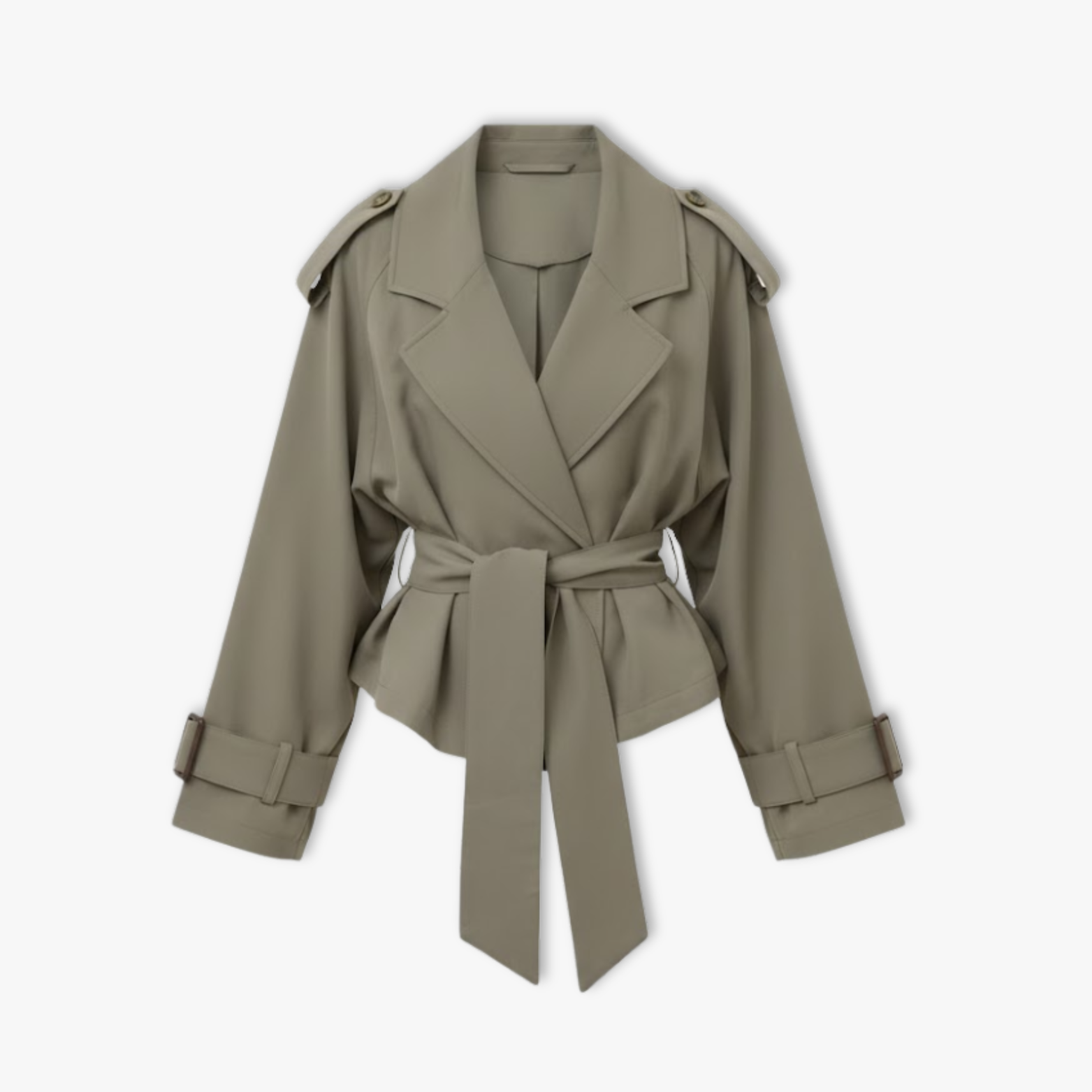 Women's Short Trench Coat Lace-Up Waist Wide Lapels
