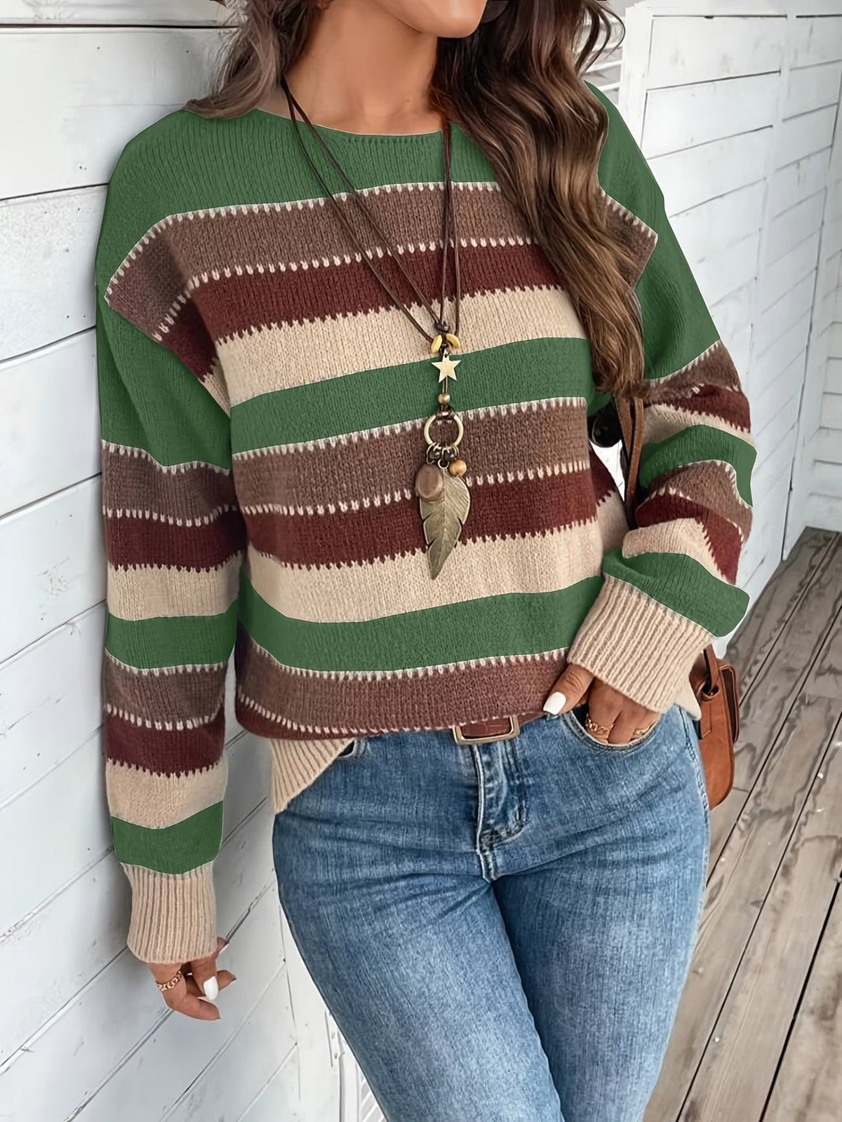 Pull en maille rayé pour femme à col rond