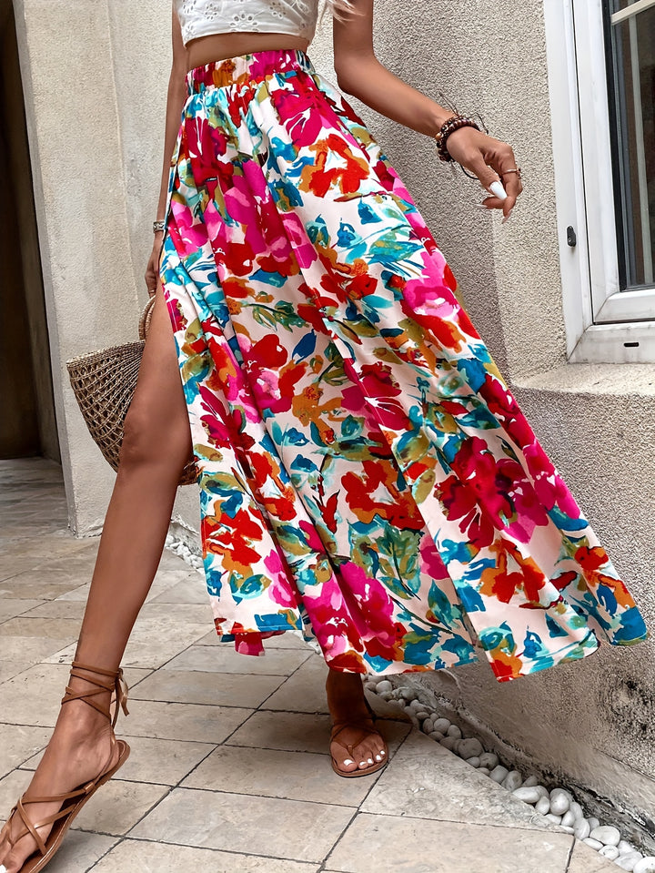 Grace - Floral Print Split Hem Skirt