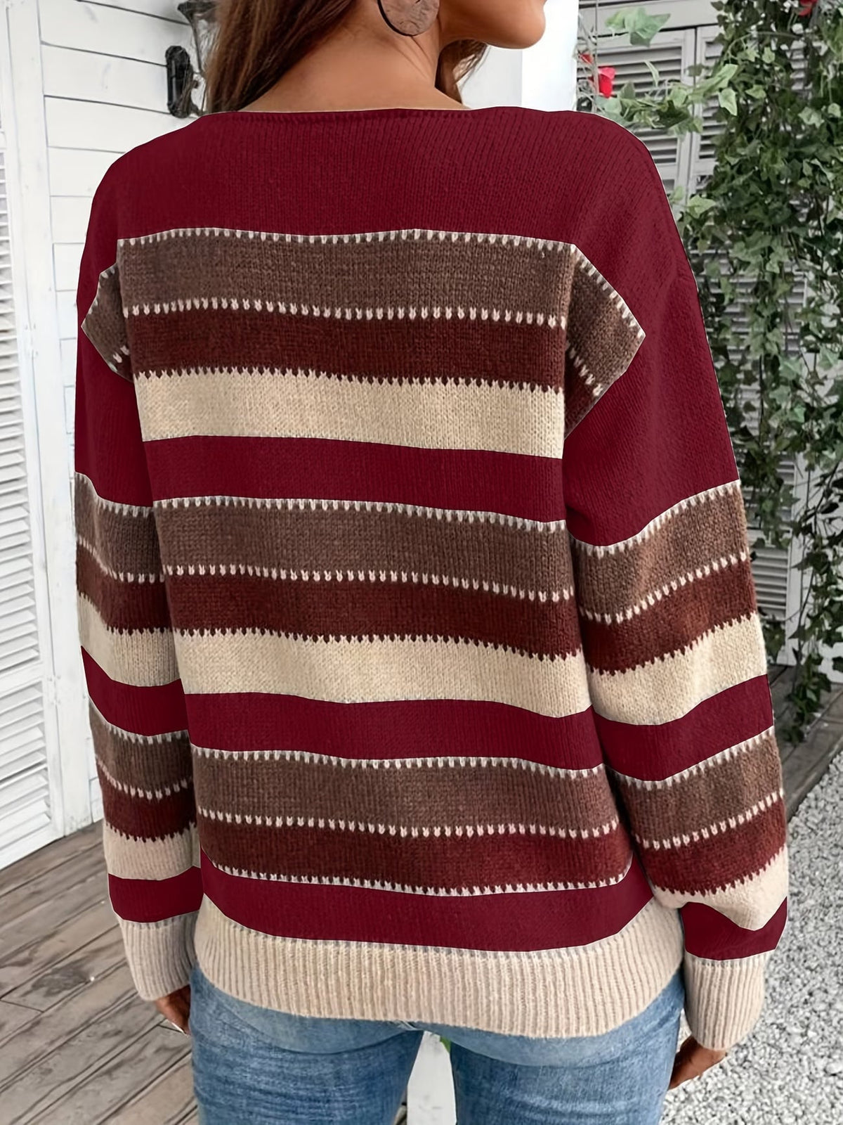 Pull en maille rayé pour femme à col rond