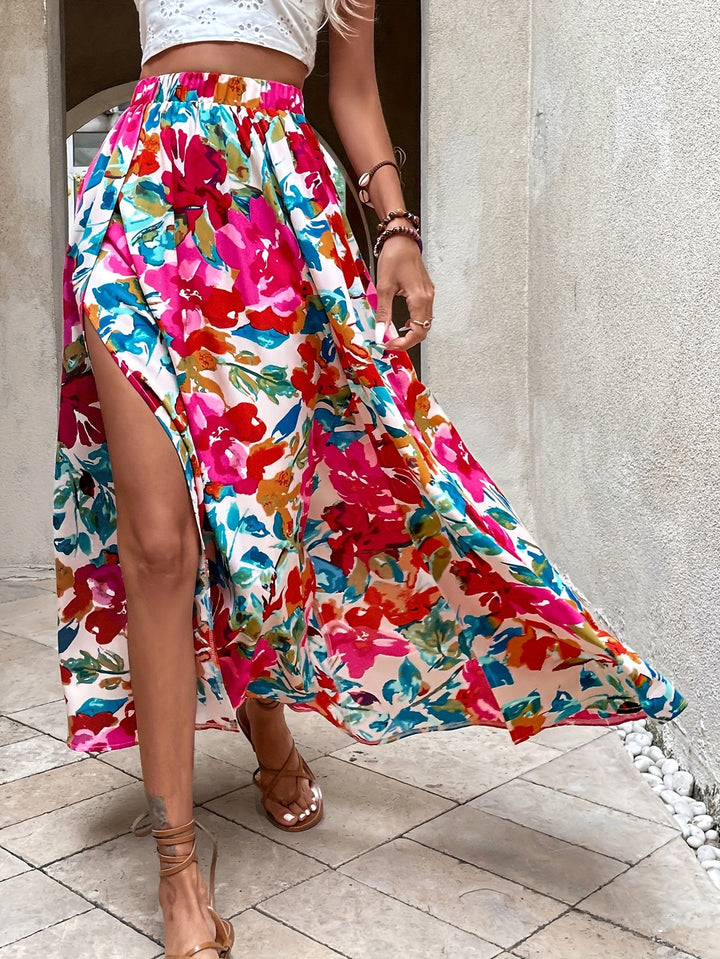 Grace - Floral Print Split Hem Skirt