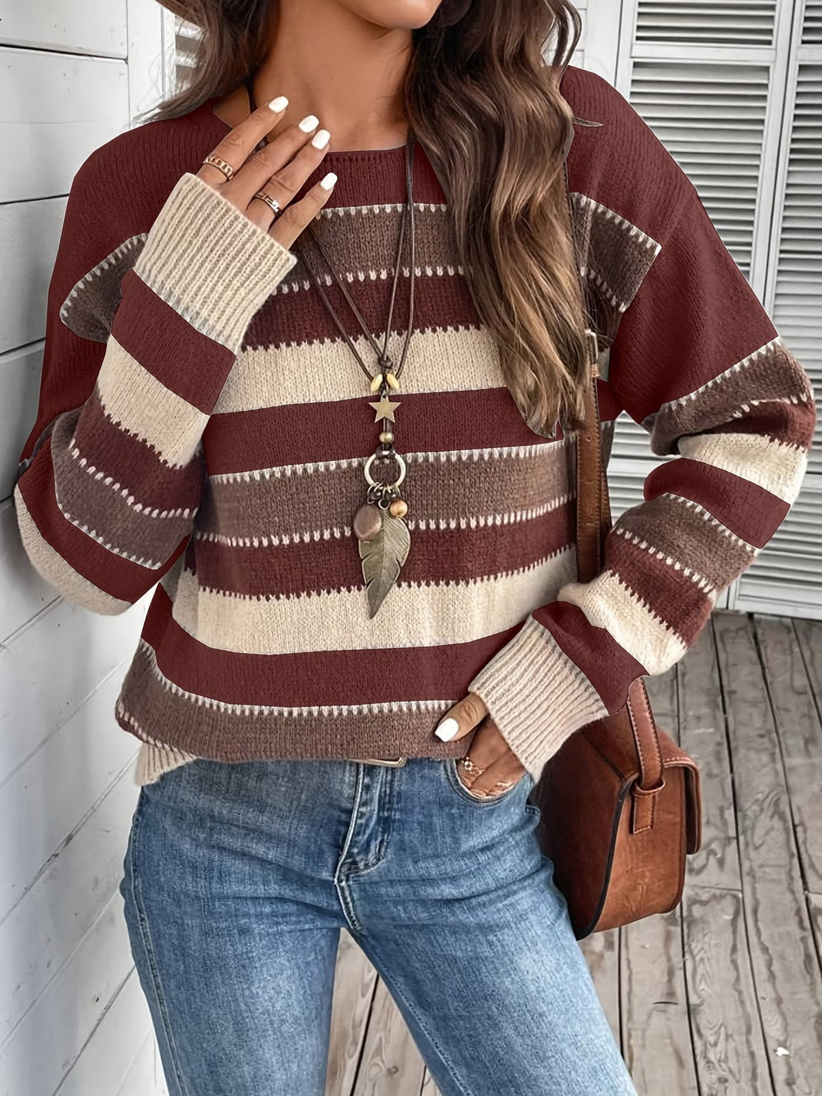 Pull en maille rayé pour femme à col rond