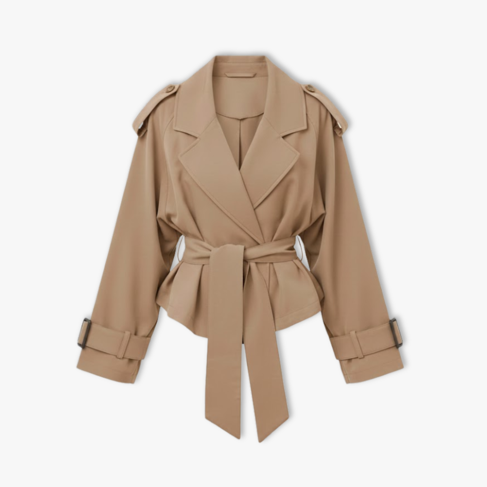 Women's Short Trench Coat Lace-Up Waist Wide Lapels