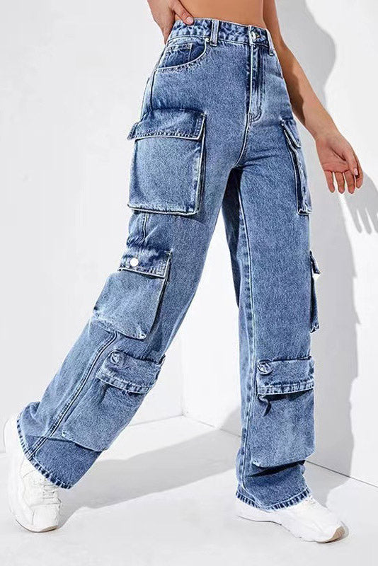 High-Waisted Denim Cargo