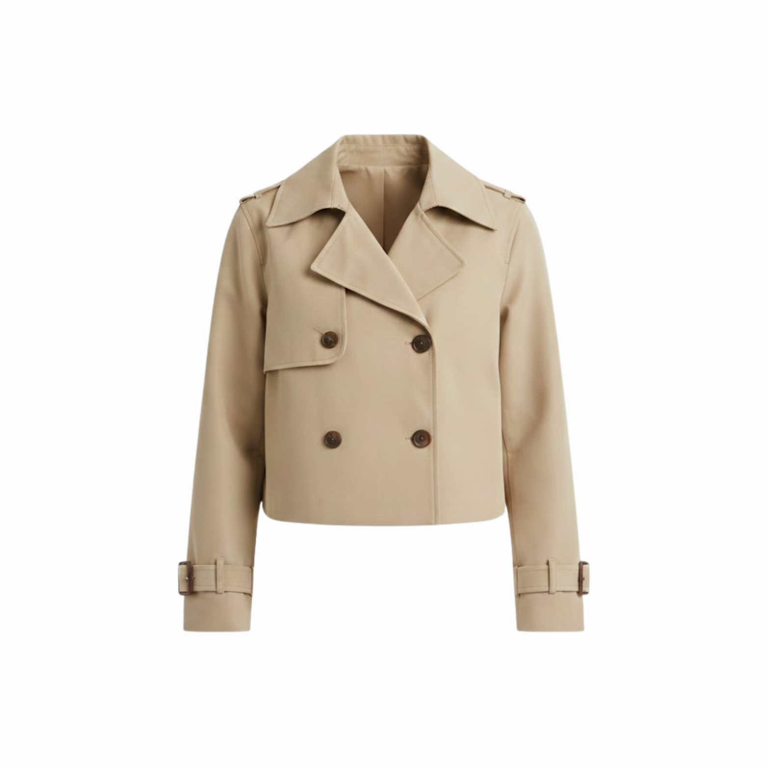Trench-coat court pour femme à double boutonnage et col à revers cranté
