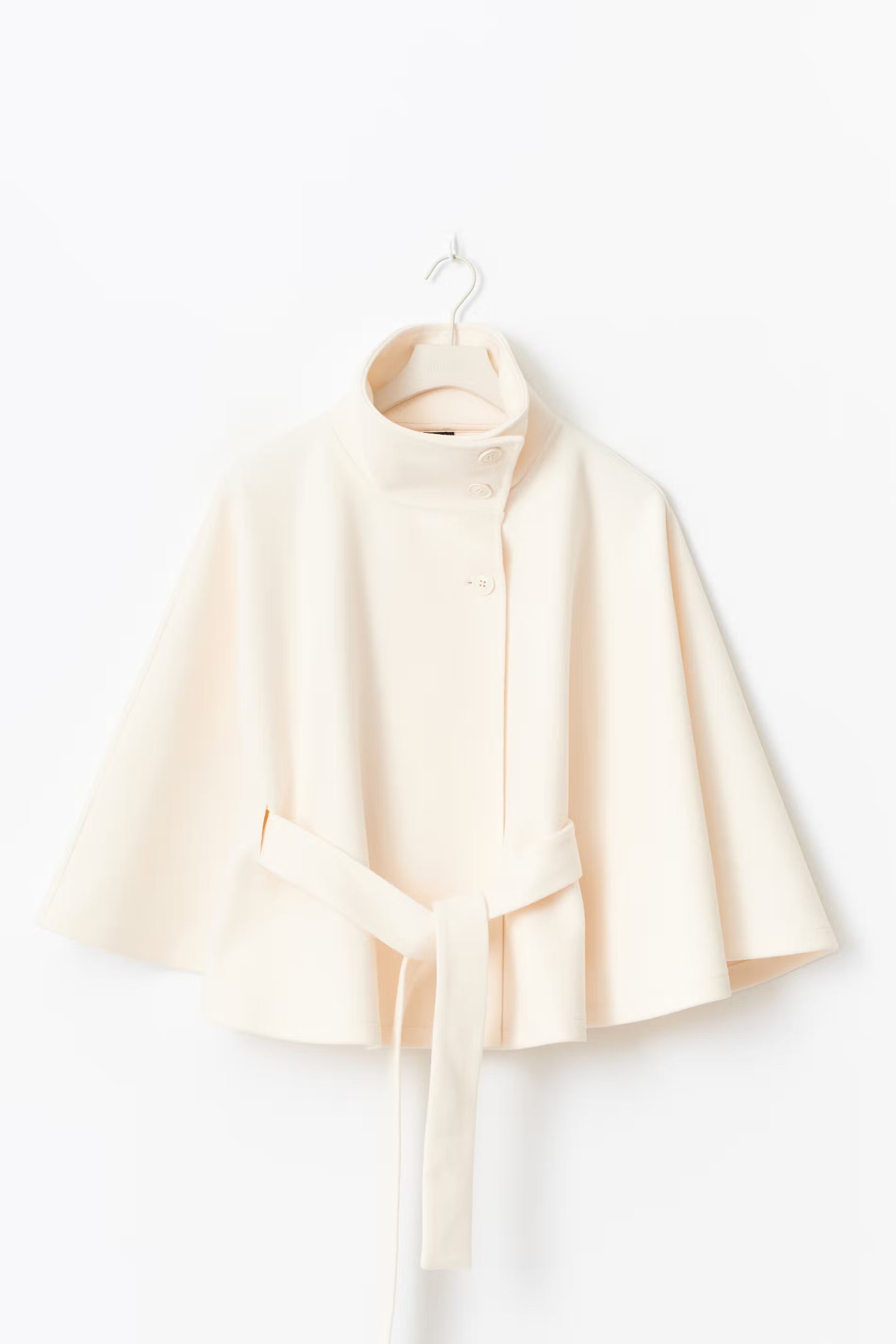 Women's Cape Coat High Neck Tie Belt Loose Silhouette